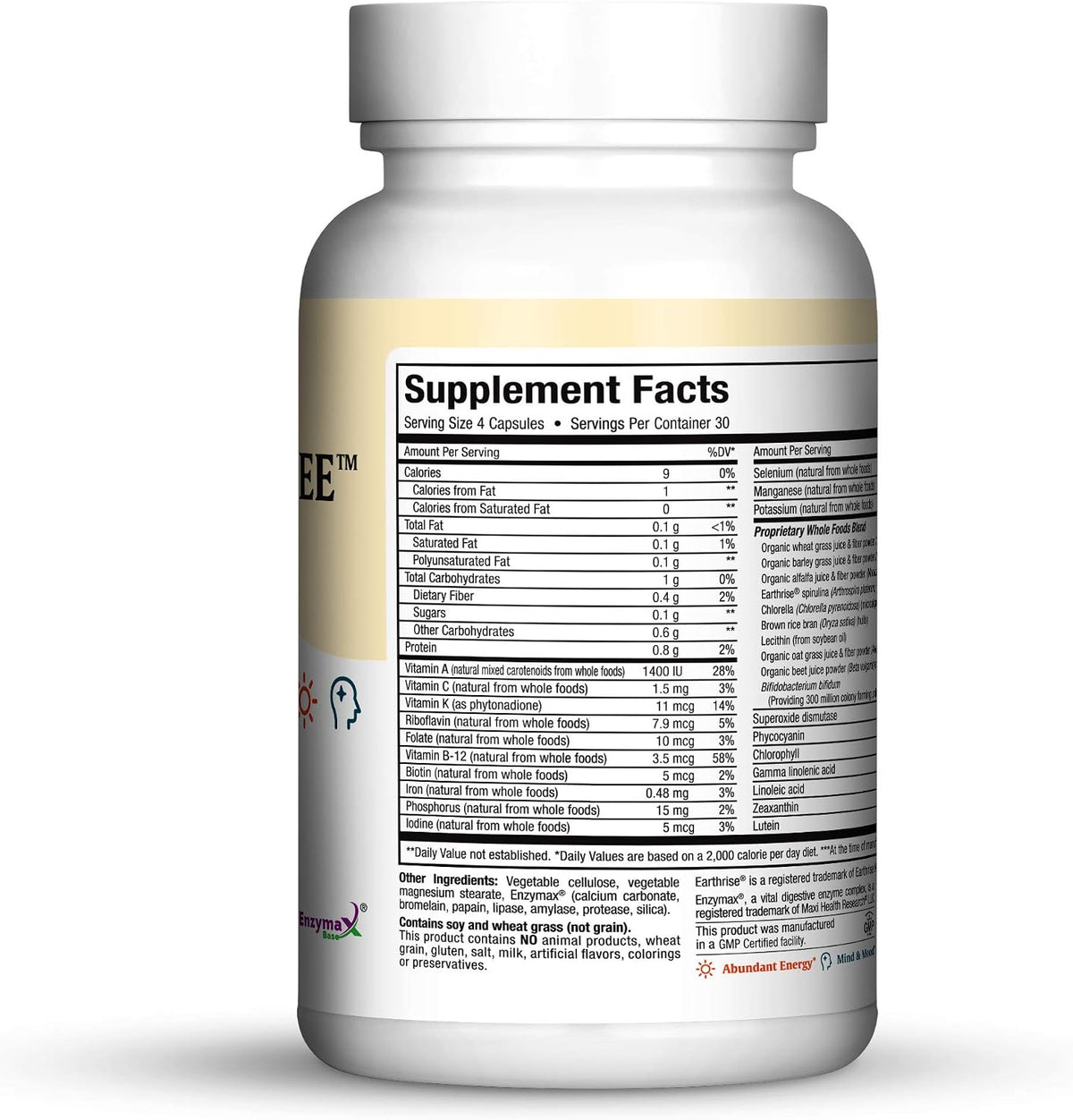 Maxi Health Super Greens - Wholefood Blend for Energy and Immune Support - 120 Kosher Capsules - görsel 2