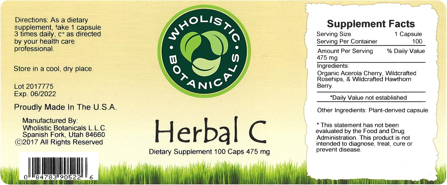 Wholistic Botanicals Herbal C Capsule - Vitamin C Supplement 100 Capsules - görsel 6