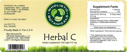 Wholistic Botanicals Herbal C Capsule - Vitamin C Supplement 100 Capsules