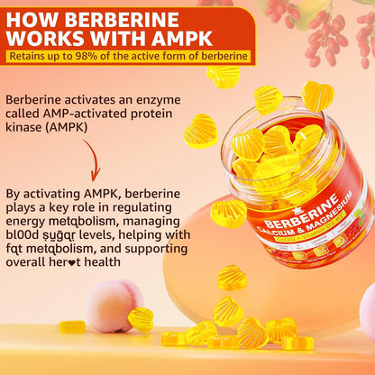 LILICARE Berberine Gummies Sugar Free, Extra Absorption with Liposomal Berberine & Berberine HCI, Calcium, Magnesium, AMPK Activator, Vegan, Pack of 1