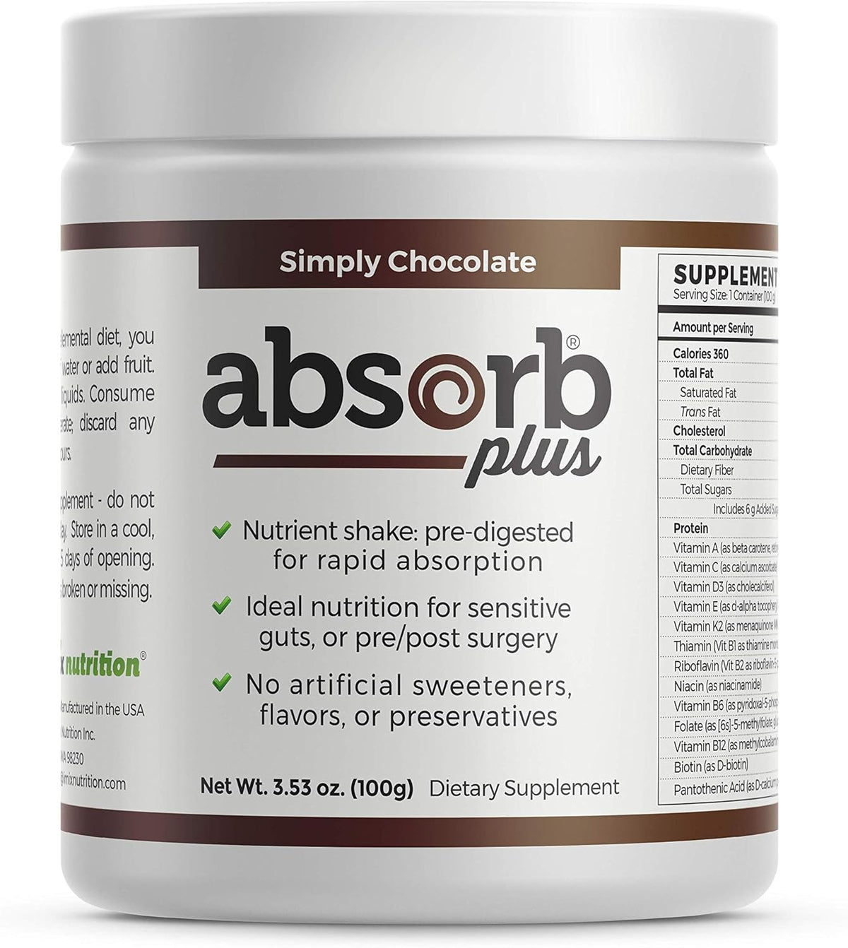 Absorb Plus Isolate Protein - Diet Supplement for Gut Health & Nutritional Support (100 g, Simply Chocolate) - görsel 1
