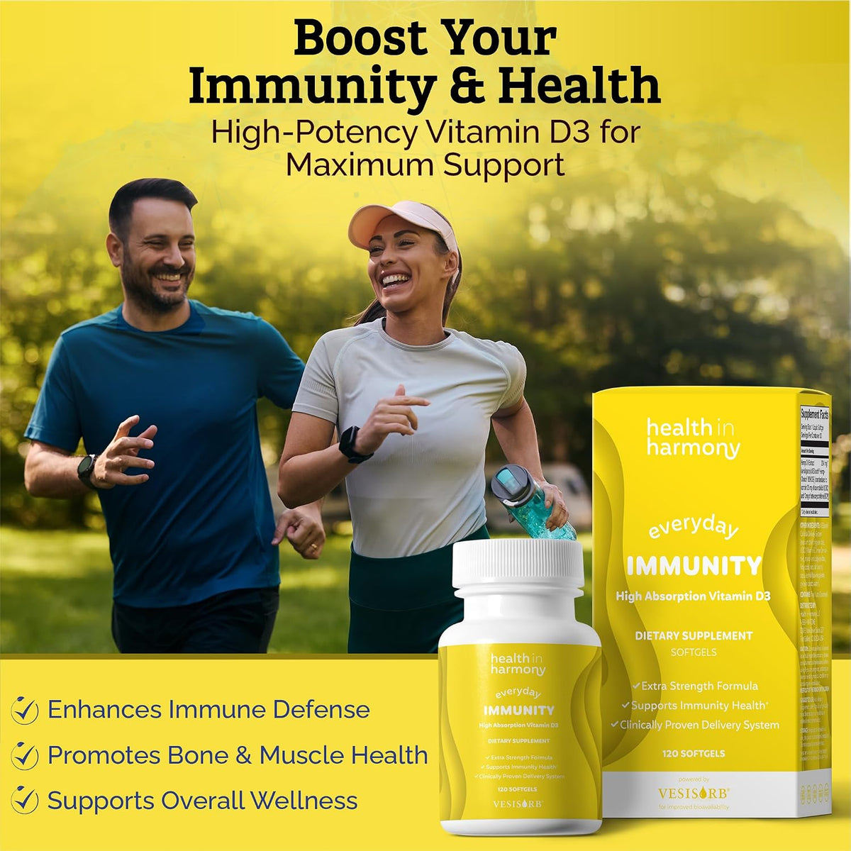 Everyday Immunity 4000 IU Vitamin D3 Supplement - Fast Acting Immune & Bone Support with VESIsorb (60 Softgels, 1-Month Supply) - görsel 6