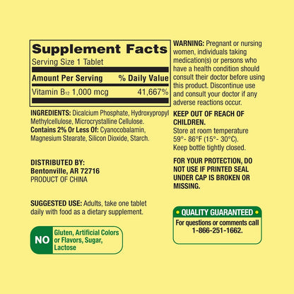 Spring Valley Timed-Release Vitamin B12 Tablets, 1000 mcg, 60 Tablets