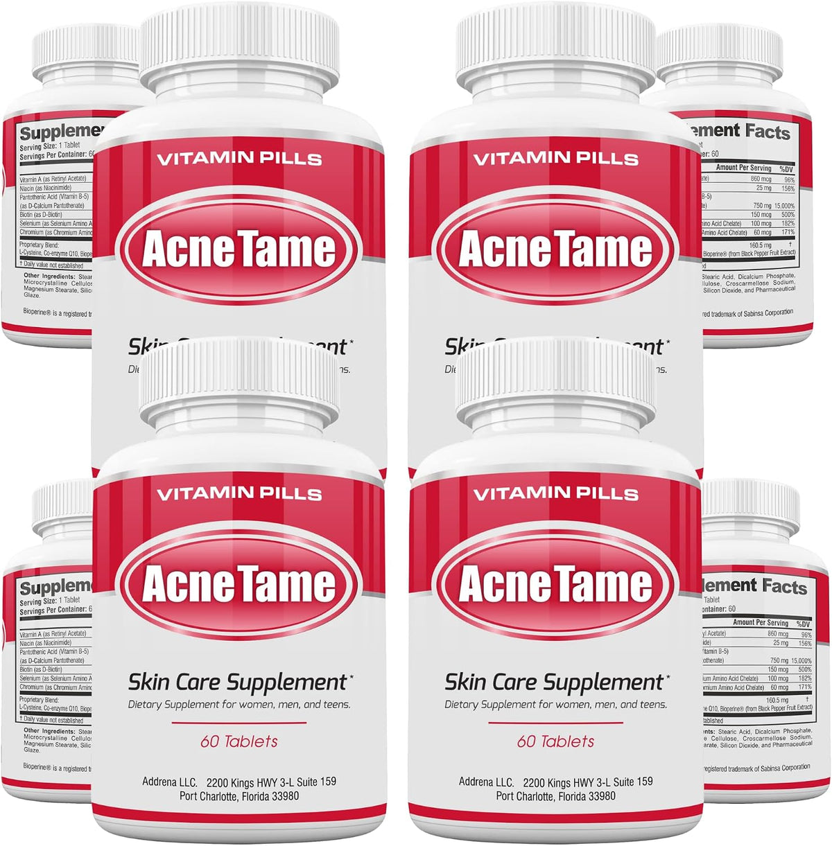 Acnetame Acne Pills Supplement – Clear Skin Vitamins for Oily Skin, Hormonal Blemishes, and Cystic Acne – 240 Tablets - görsel 1