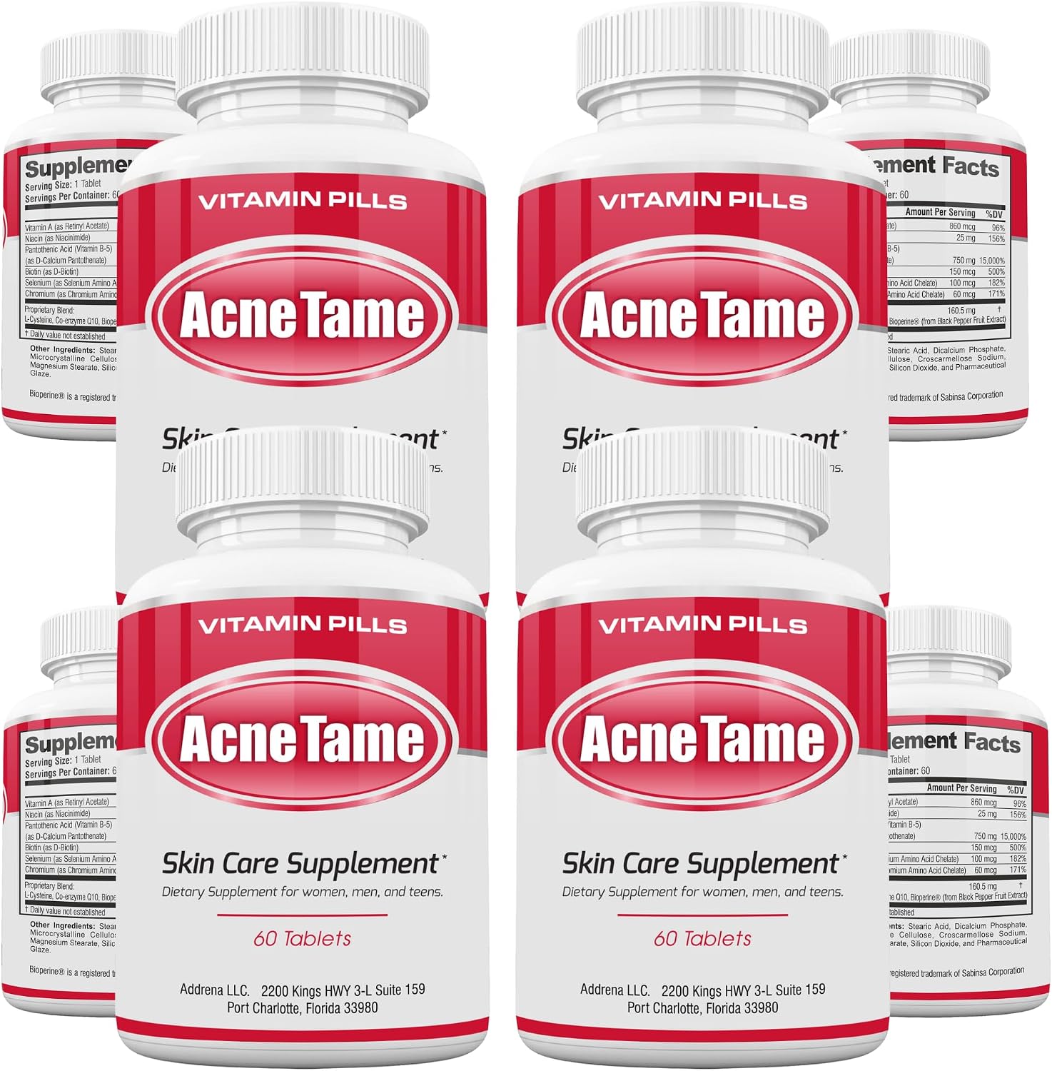 Acnetame Acne Pills Supplement – Clear Skin Vitamins for Oily Skin, Hormonal Blemishes, and Cystic Acne – 240 Tablets - görsel 1