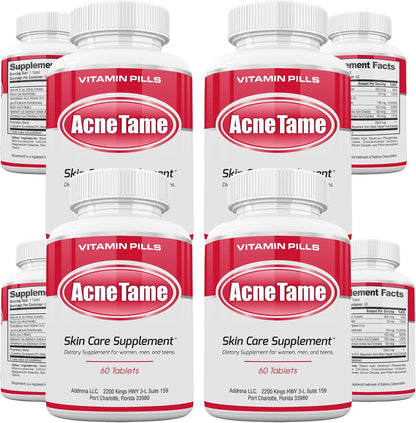 Acnetame Acne Pills Supplement – Clear Skin Vitamins for Oily Skin, Hormonal Blemishes, and Cystic Acne – 240 Tablets