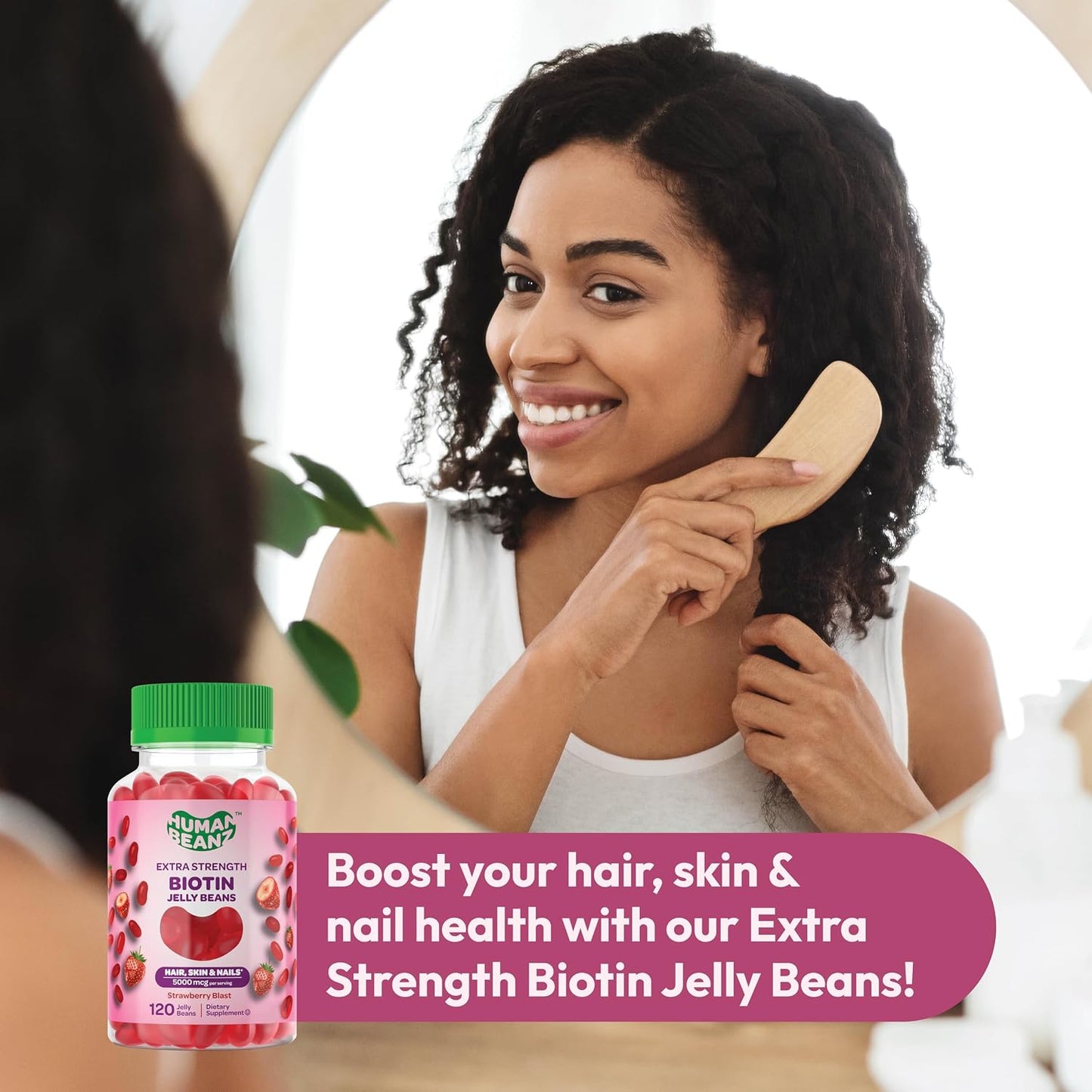 Human Beanz Biotin Jelly Bean Gummy Vitamins, Extra Strength 5000mcg for Hair, Skin & Nails, 120 Strawberry Blast Jelly Beans - görsel 5