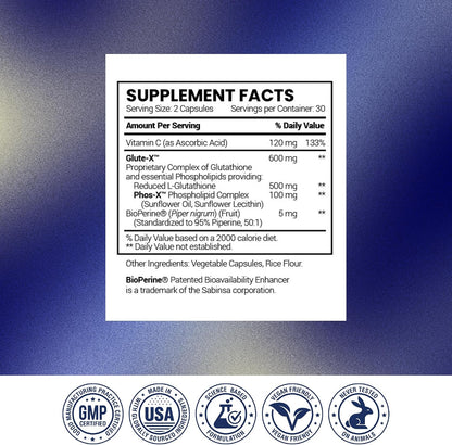 Research Verified Glutathione - Liposomal Glutathione 500mg with Phospholipid Complex, Vitamin C, Bioperine - 60 Vegan Capsules