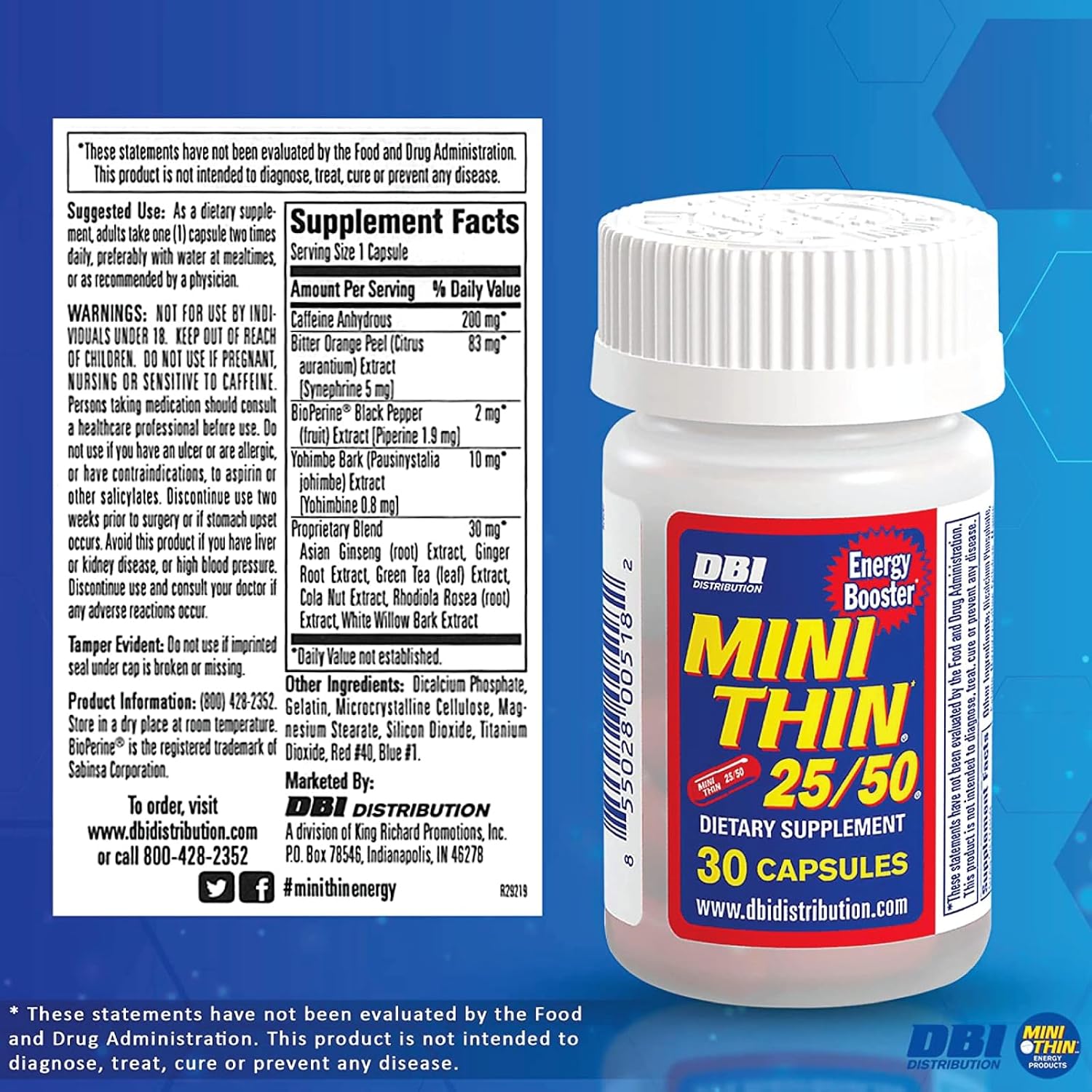 Mini Thin 25/50 Energy Capsules Formulated with Caffeine, 30 Capsules - görsel 2
