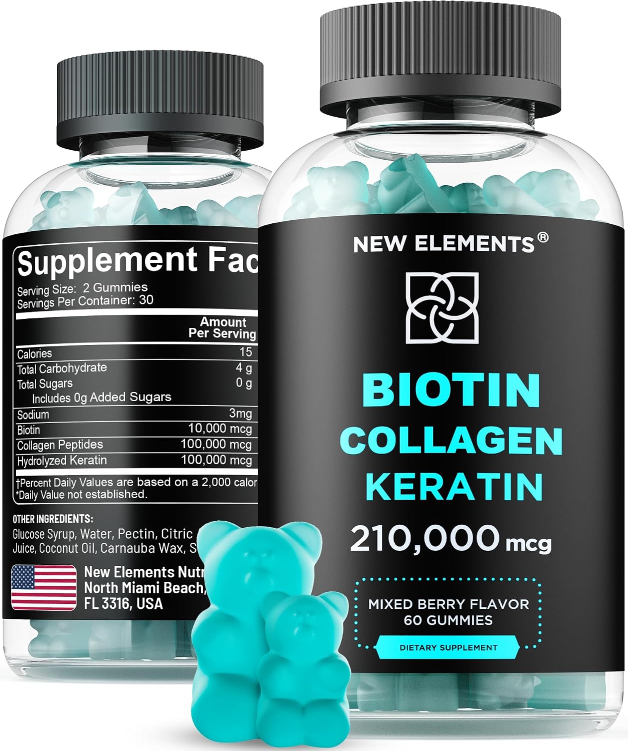 Biotin Gummies with Keratin & Collagen Peptides - Advanced Hair, Skin & Nails Support (10,000 mcg Biotin, 100,000 mcg Keratin, 100,000 mcg Collagen) - görsel 1