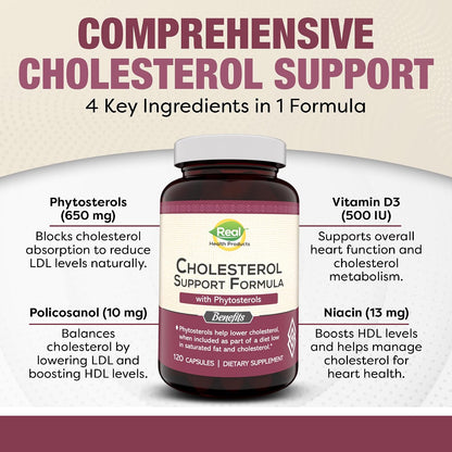 Advanced Cholesterol Health Complex with Plant Sterols - Heart Health Supplement for Men & Women, 120 Capsules