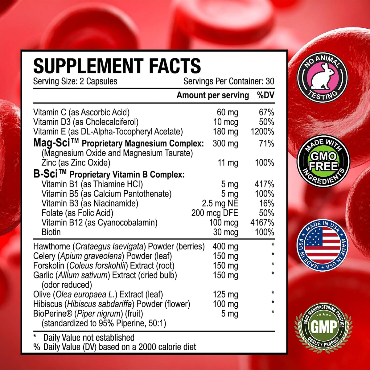 Approved Science Bloodsyl - Blood Pressure Support Supplement - Supports Blood Pressure Levels Already Within Normal Range - Hawthorn Berry, Garlic, Magnesium and Hibiscus Capsules - Vegan - 180 Capsules, 3 Months - görsel 6