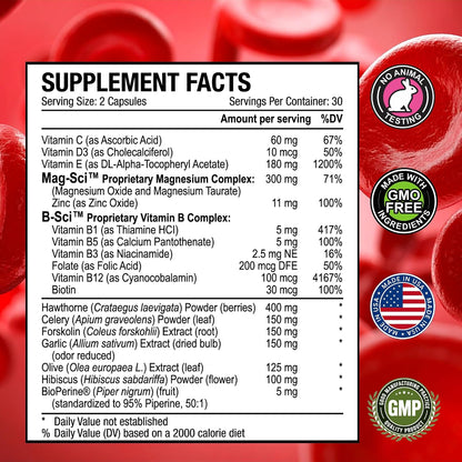 Approved Science Bloodsyl - Blood Pressure Support Supplement - Supports Blood Pressure Levels Already Within Normal Range - Hawthorn Berry, Garlic, Magnesium and Hibiscus Capsules - Vegan - 180 Capsules, 3 Months