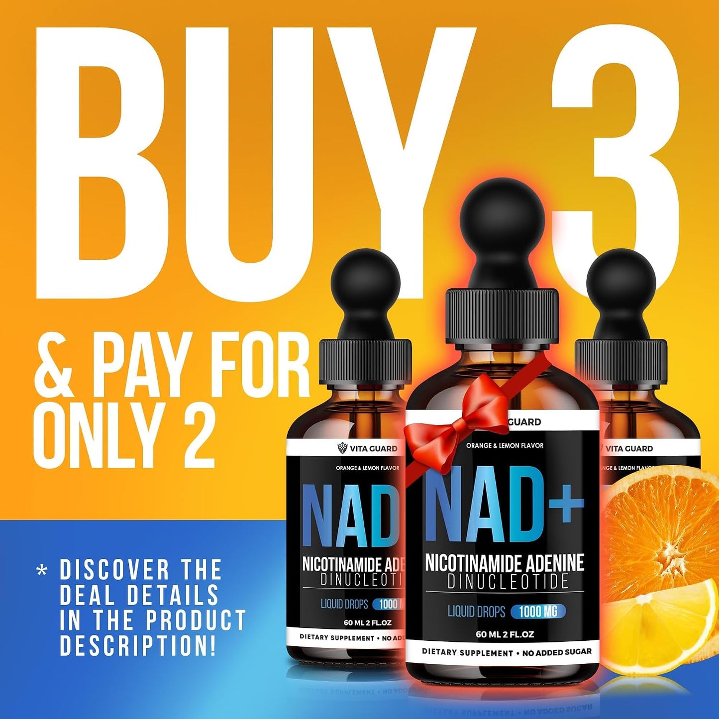 Vita Guard Pure NAD+ Liquid Drops 1000mg - NAD+ Precursor Supplement with Natural Citrus Flavour - görsel 2