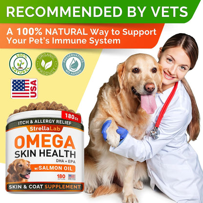 STRELLALAB Omega-3 Salmon Oil Dog Chews (180 Chews)