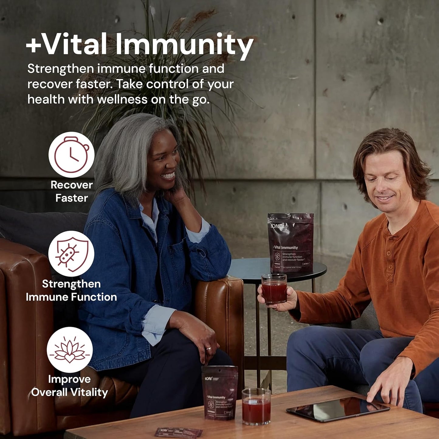 ION* Intelligence of Nature Vital Immunity Drink Mix - Immune Support with Vitamin C & Adaptogen Mushrooms, Daily Wellness Drink Packet Supplement, Travel Friendly - Elderberry Flavour, 20 Packets - görsel 3