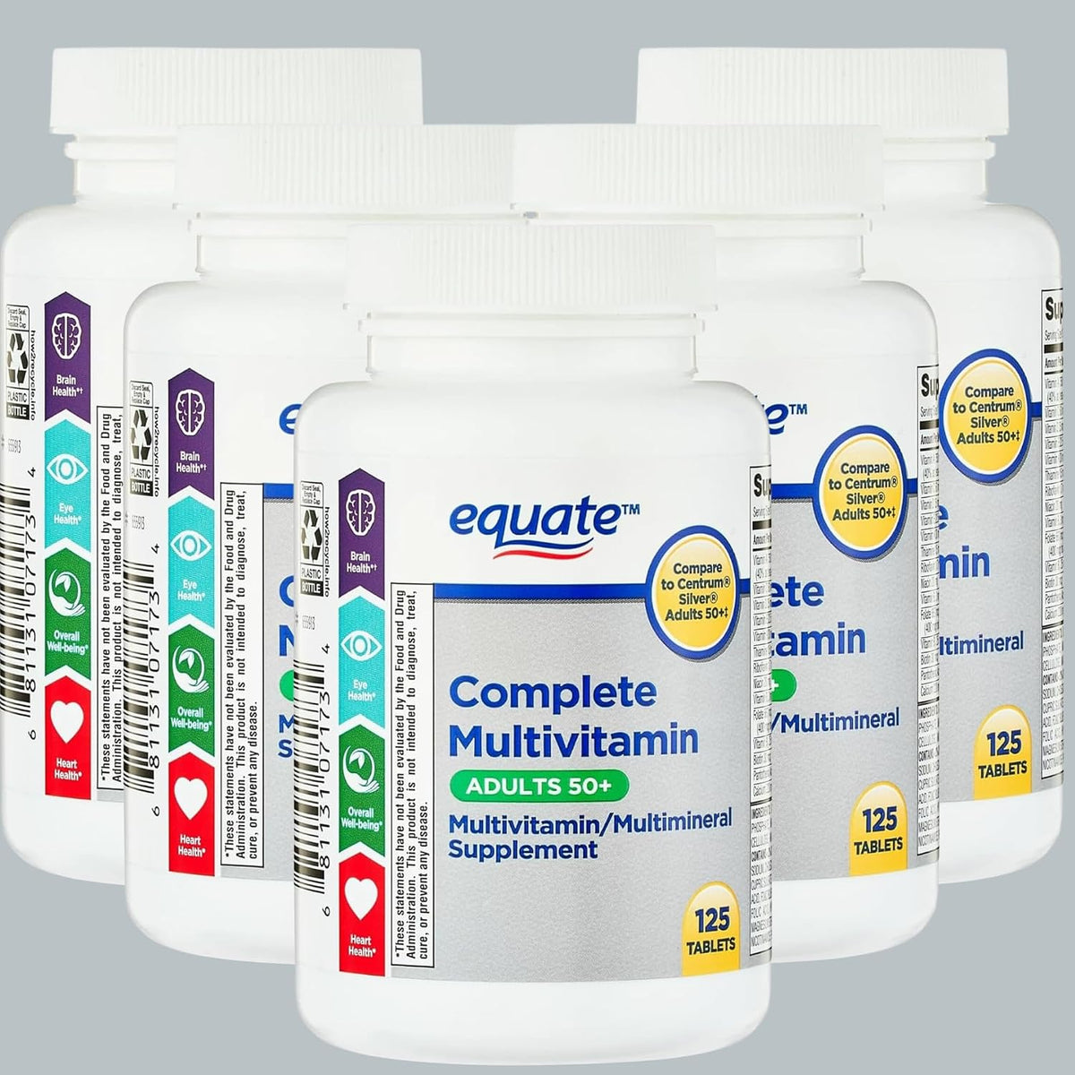 Equate Adult 50+ One Daily Complete Multivitamin and Multimineral Supplement Tablets, Healthy Brain*, 125 Tablets - görsel 1