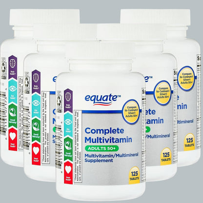 Equate Adult 50+ One Daily Complete Multivitamin and Multimineral Supplement Tablets, Healthy Brain*, 125 Tablets