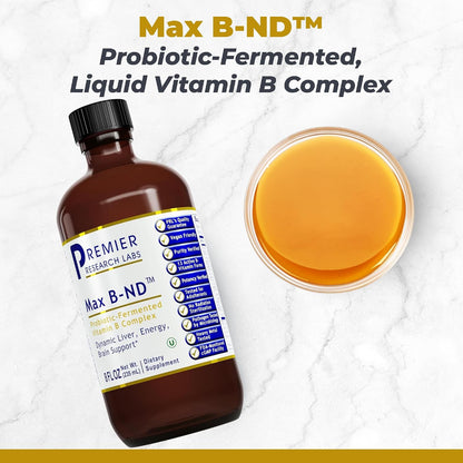 Premier Research Labs Max B-ND - Liquid Vitamin B Complex for Liver and Brain Health, Sublingual Drops with Thiamin, B12 and B6 - 237 ml