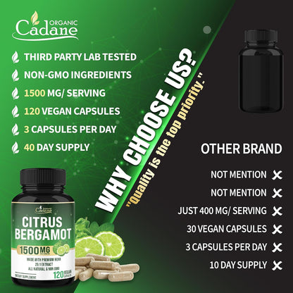 Cadane Citrus Bergamot Supplement | Heart & Immune System | Vegan, Non-GM – 120 Capsules – 40-Day Supply – Image 6