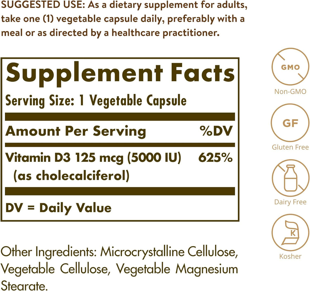 Solgar Vitamin D3 (Cholecalciferol) 125 mcg (5000 IU), 120 Vegetable Capsules - görsel 5