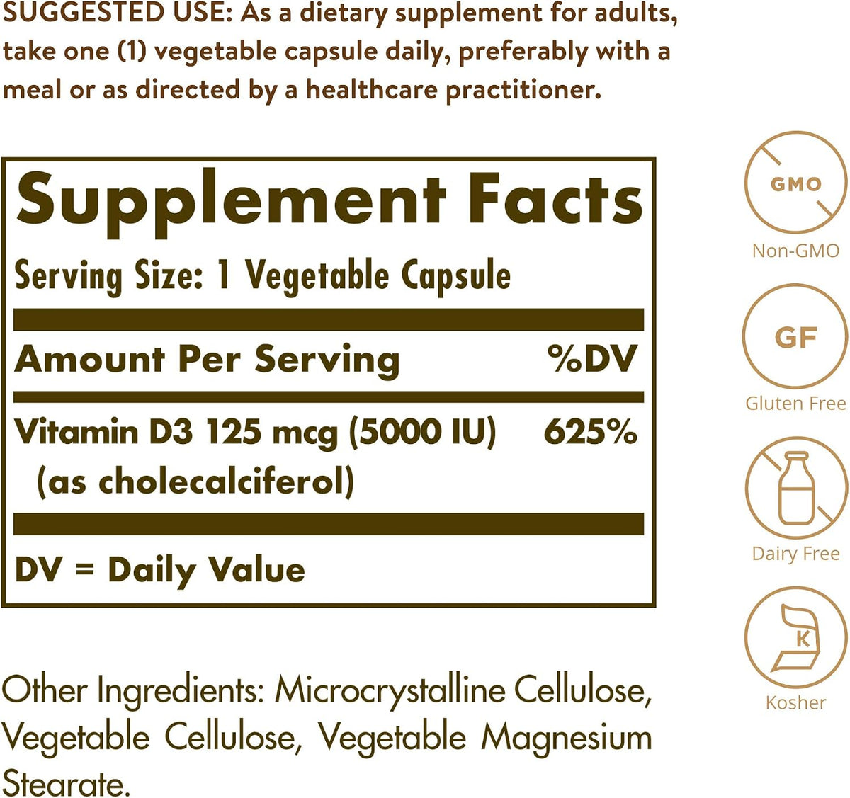 Solgar Vitamin D3 (Cholecalciferol) 125 mcg (5000 IU), 360 Vegetable Capsules - görsel 4
