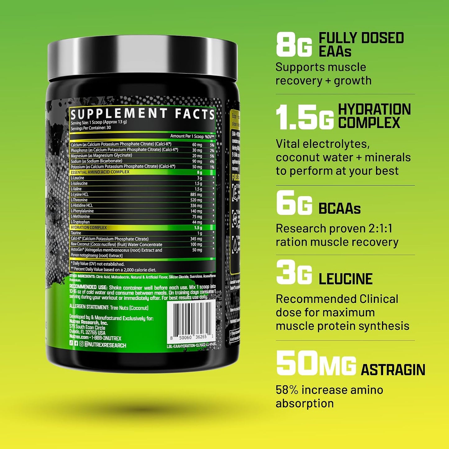 Nutrex Research EAA Hydration | EAA + BCAA Powder | 30 Servings (Lemon & Lime) - görsel 2