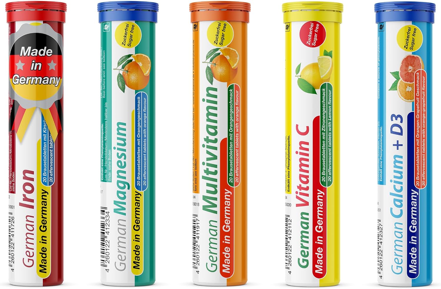 T&D German Vitamin & Minerals Effervescent Tablets - 100 Vegan/Vegetarian Tablets - Mixed Fruit Flavour - görsel 1
