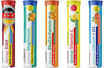 T&D German Vitamin & Minerals Effervescent Tablets - 100 Vegan/Vegetarian Tablets - Mixed Fruit Flavour