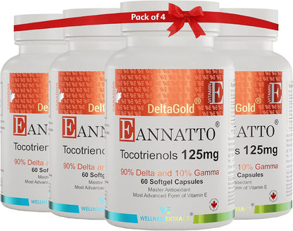 WELLNESS EXTRACT Eannatto Tocotrienols Vitamin E Supplements Tocopherol Free, Non-GMO, Gluten-free & Antioxidant 125mg 60 Softgels (Pack of 3)