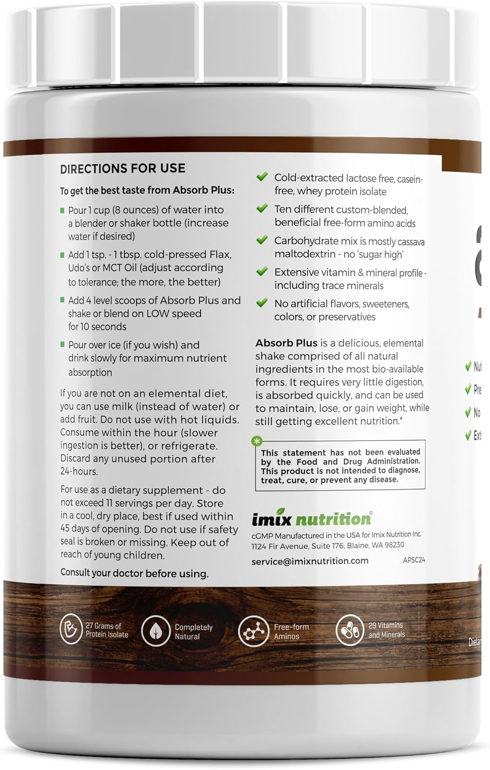 Absorb Plus Isolate Protein - Food Supplement for Improved Gut Health, Additional Nutritional Support, Non-GMO, Gluten-Free, Lactose-Free, Casein-Free (1 kg, Simply Chocolate) - görsel 2