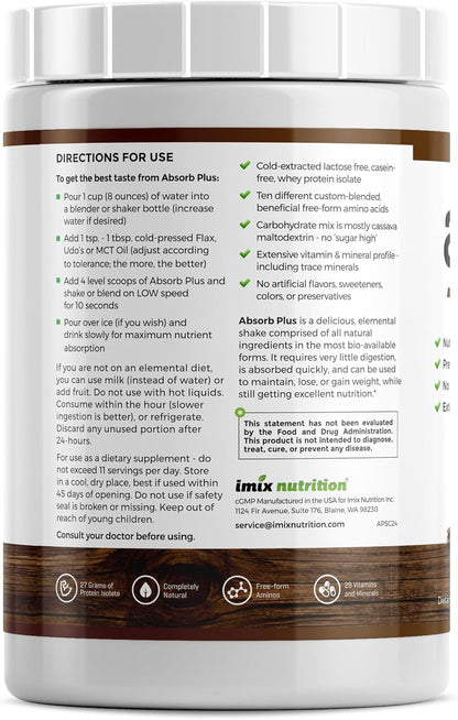 Absorb Plus Isolate Protein - Food Supplement for Improved Gut Health, Additional Nutritional Support, Non-GMO, Gluten-Free, Lactose-Free, Casein-Free (1 kg, Simply Chocolate)