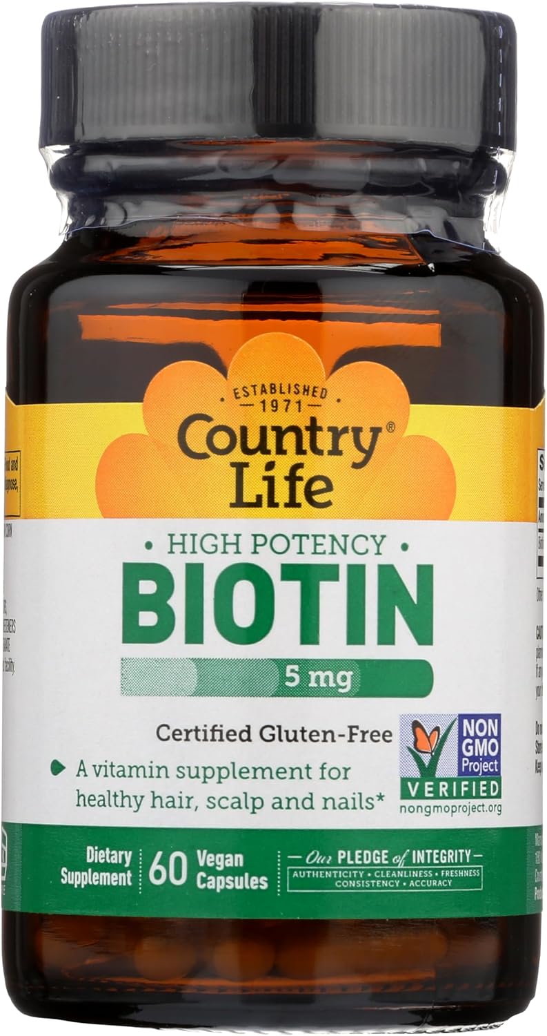 Country Life Biotin 5 mg Super Potency Capsules, 60 Capsules - görsel 1