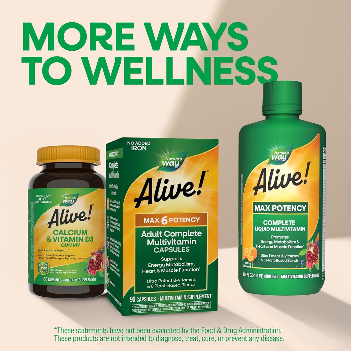 Nature's Way Alive! Max6 Potency Adult Complete Multivitamin with No Iron Added, Antioxidant Vitamins A, C, E, B-Vitamins Including Methylated B12 & Folate, Energy Metabolism Support, 90 Capsules - görsel 9