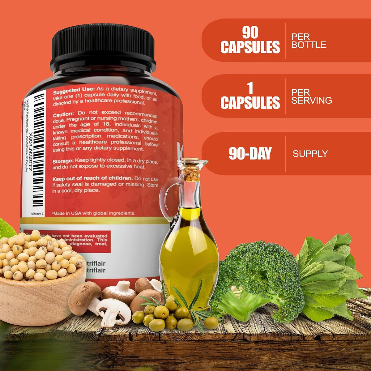 NutriFlair Vitamins D3 (5000 IU) + K2 (as MK-7) - Plant-Based with BioPerine, 90 Capsules - görsel 2