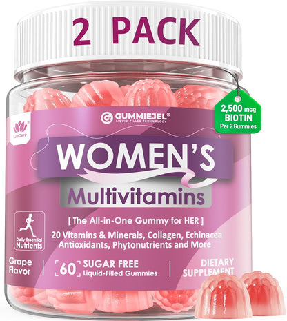 LILICARE Women's Multivitamin Gummies – Methylated Multivitamin with Biotin, Iron, Collagen, Methylfolate, B Complex, Hair, Skin and Nails Support, No Added Sugar, 60 Count