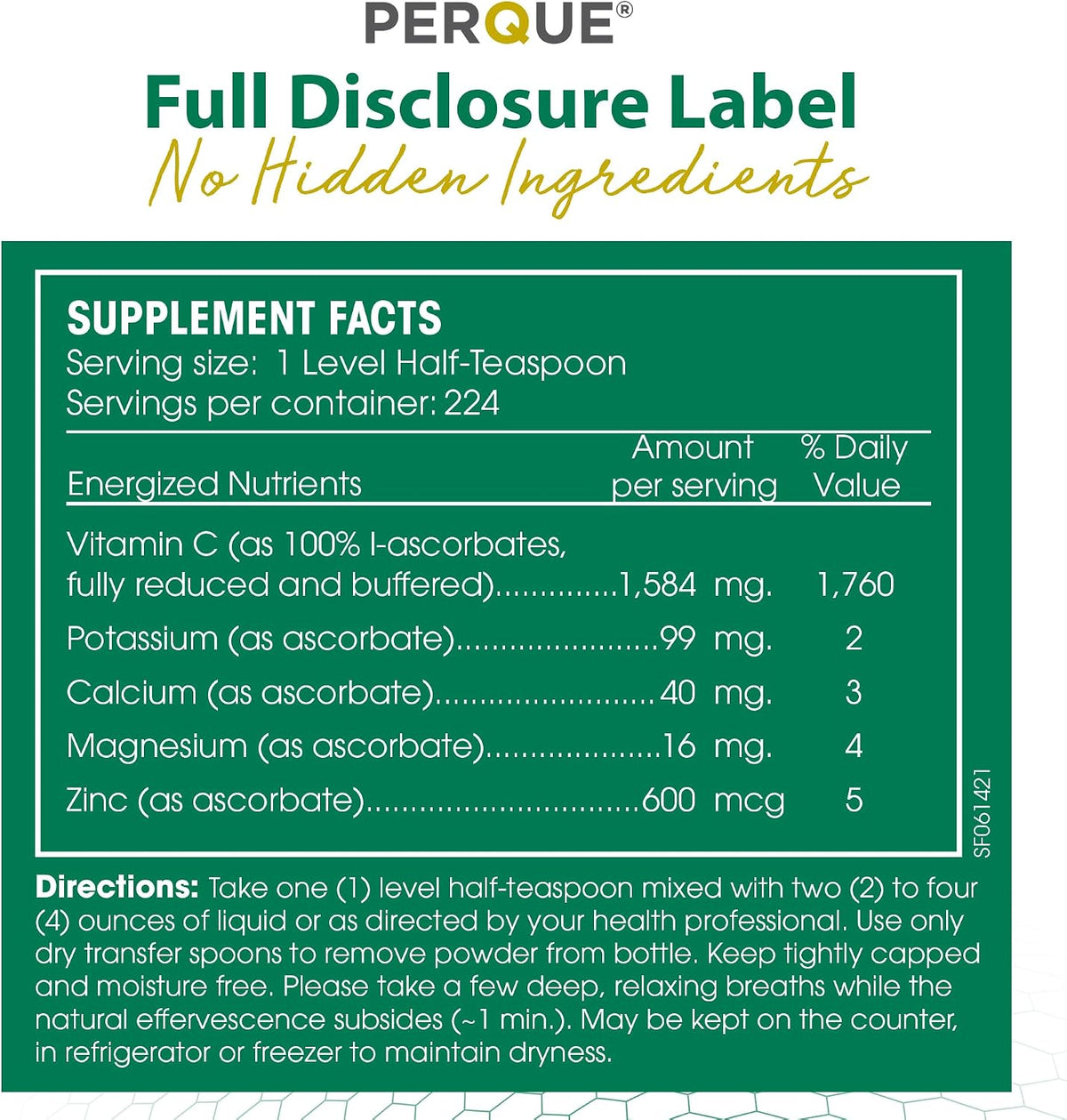 PERQUE Buffered Vitamin C Ascorbate Powder - pH Balanced, Allergen-Free, Effervescent - 454 g - görsel 4