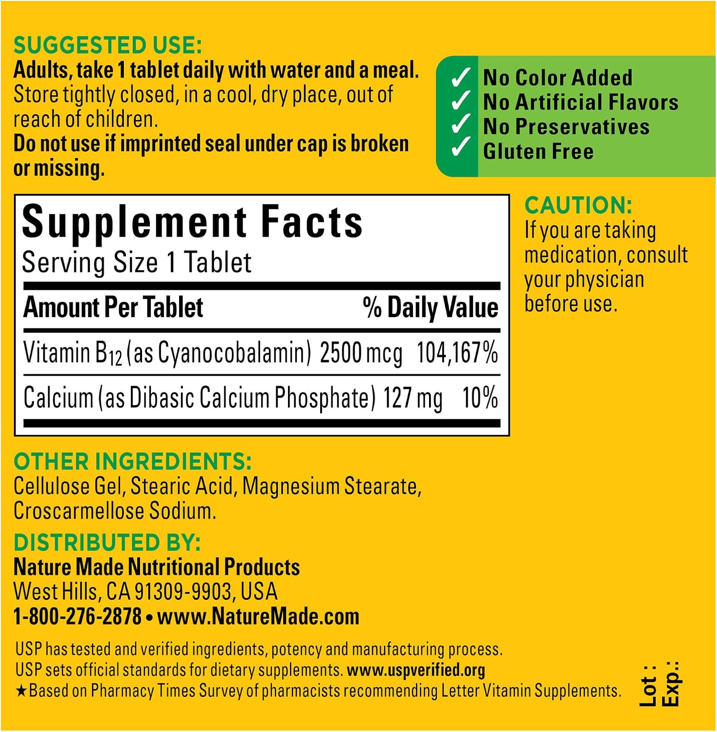 Nature Made Extra Strength Vitamin B12 2500 mcg Tablets, 60 Tablets - görsel 2