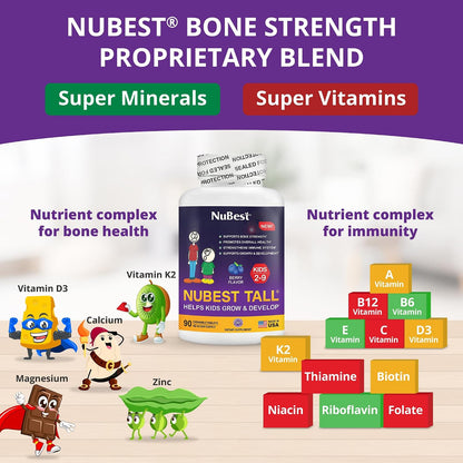 NuBest Tall Kids - Chewable Multivitamin for Toddlers and Kids Ages 2-9 - Bone Strength & Immunity Support - Berry Flavour - 540 Tablets (Pack of 6)