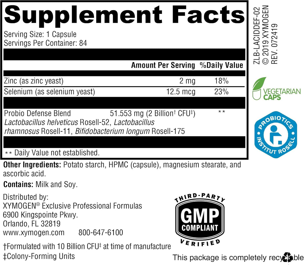 XYMOGEN Probio Defence - Daily Probiotic Blend for GI Balance Support - 10 Billion CFU - Lactobacillus Rhamnosus, Zinc & Selenium - Gluten-Free & Non-GMO - 84 Capsules - görsel 2