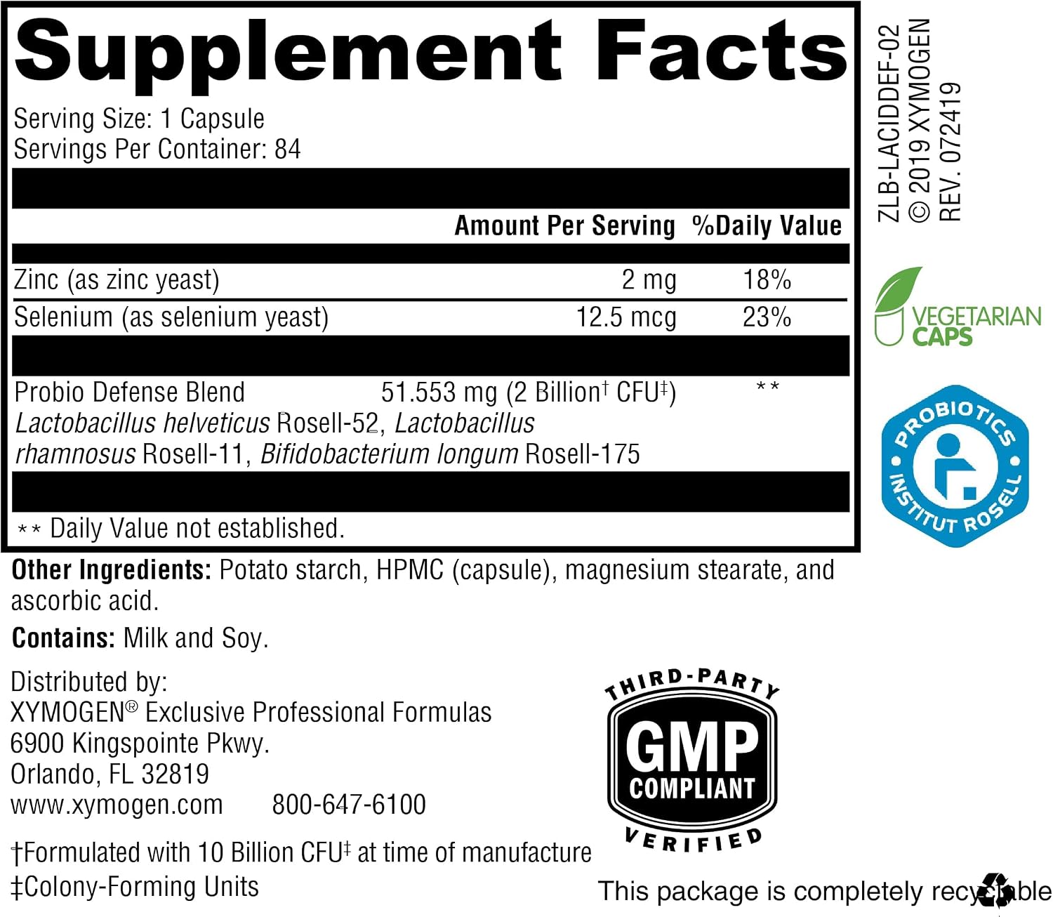 XYMOGEN Probio Defence - Daily Probiotic Blend for GI Balance Support - 10 Billion CFU - Lactobacillus Rhamnosus, Zinc & Selenium - Gluten-Free & Non-GMO - 84 Capsules - görsel 2
