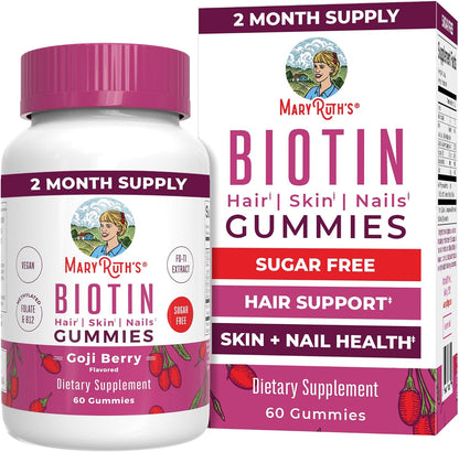 MARYRUTH'S Organics Biotin Gummies – Sugar Free, Vegan, 2500mcg for Hair, Skin & Nails – 60 Count