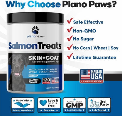 Plano Paws Wild Alaskan Salmon Oil for Dogs - Omega 3 Chews for Skin & Coat Support - 120 Soft Chews