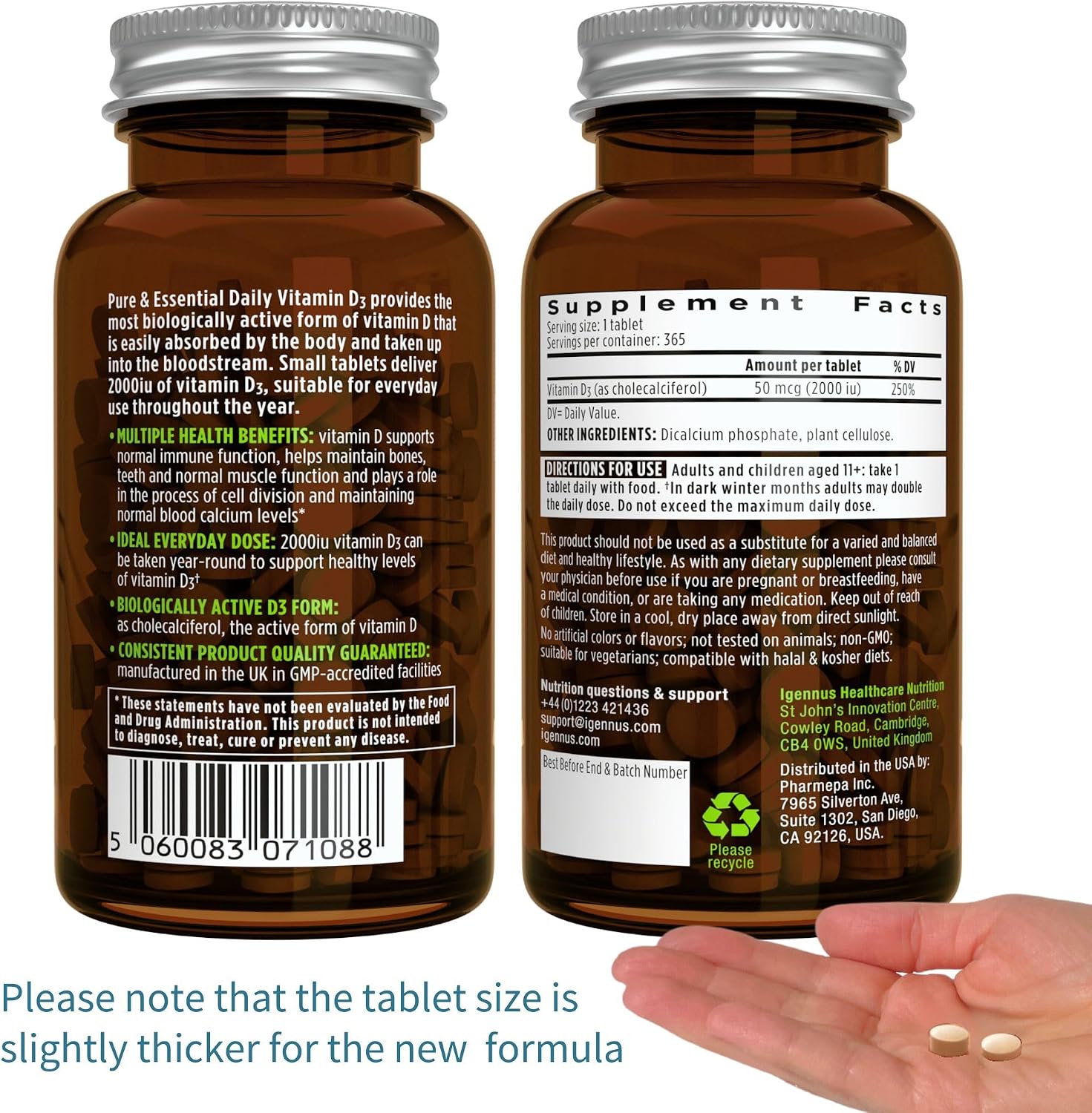 Igennus Daily Vitamin D3 2000 IU - 365 Small Tablets (1-Year Supply), Clean Label, Vegetarian - görsel 6