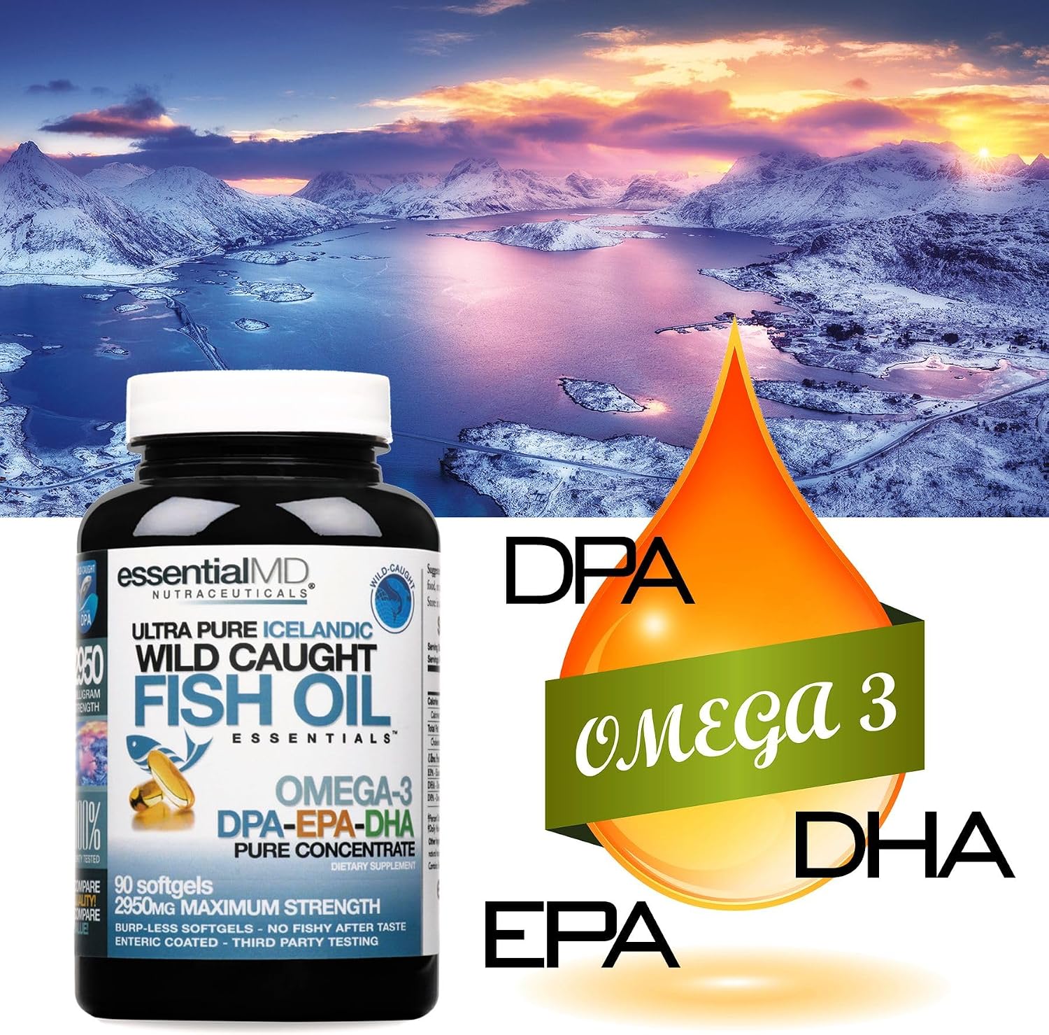 Triple Strength Wild Caught Icelandic Omega-3 Fish Oil Essentials – 2900mg with DPA, EPA & DHA – 90 Softgels – Burp-Free Formula - görsel 6