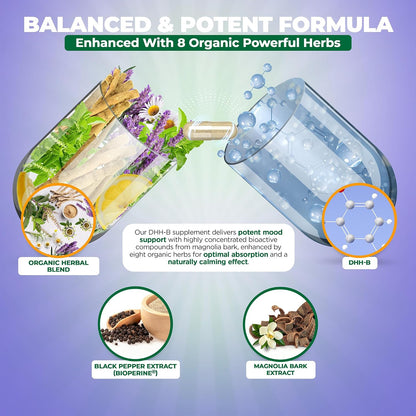 MoxyVites DHH-B Food Supplement – Bioactive Honokiol Magnolia Bark Extract for Cellular Health | Organic Ashwagandha & Herbs | 60 Vegan Capsules