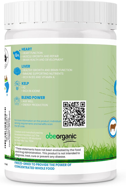 GRASSLAND NUTRITION 100% Organic Australian: Cardio Support Beef Organ Blend – CoQ10, B12, Iodine (180 Capsules)