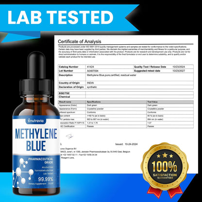 Nutravia Methylene Blue Pharmaceutical Grade – Lab Tested – USA-made – Liquid Drops (60ml)