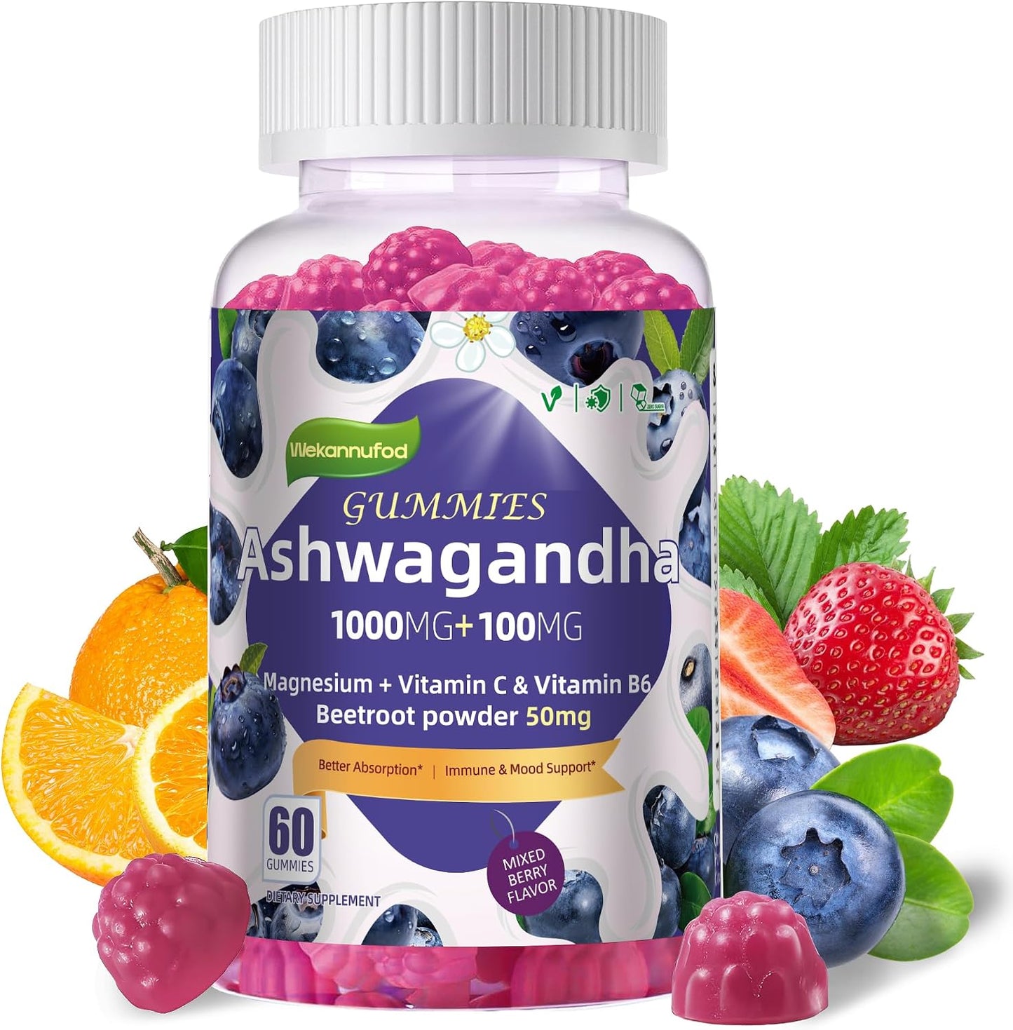 Ashwagandha Gummies 1000mg, 120 Count (2 Pack) – Organic Root Extract, Daily Adaptogen Gummies - görsel 9