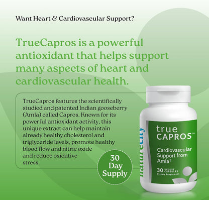 True-Capros Amla Fruit Extract Supplement – Polyphenol Antioxidant for Cardiovascular Support (30 Vegan Capsules)